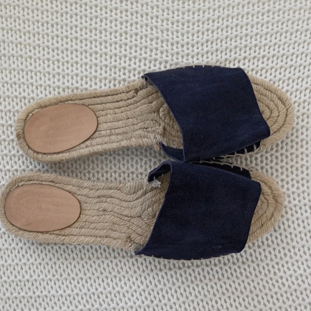 J.Crew Navy Blue Suede Espadrille Slides‎ Made in Spain Women 7 Sandals $128